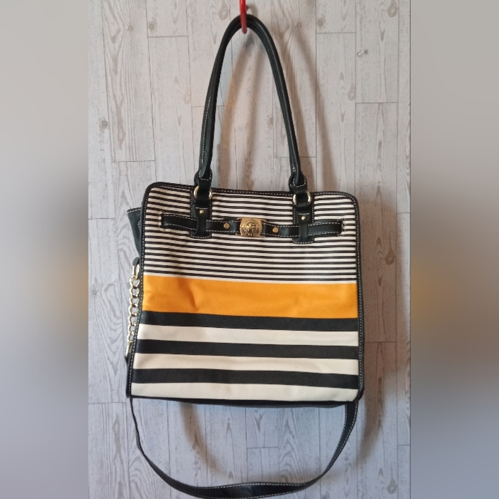 Marc Fisher Striped Black and Yellow Large Women's Hand Bag